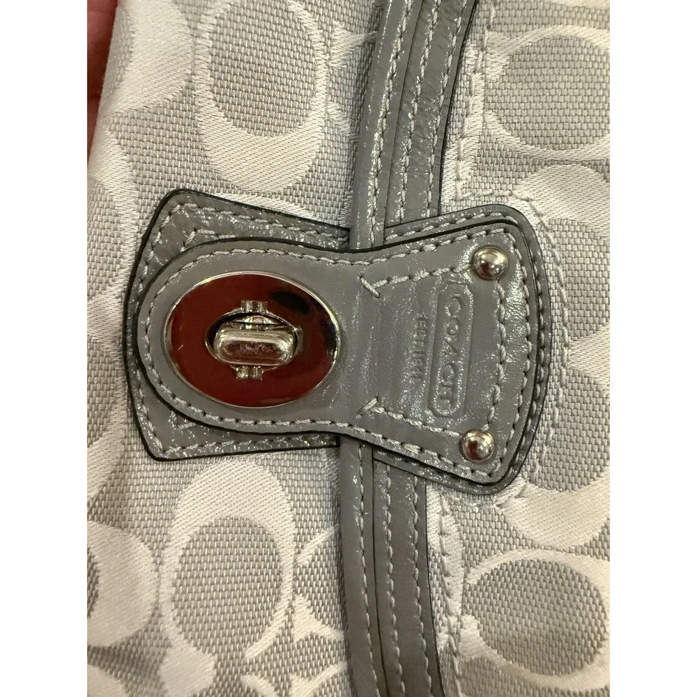 Coach Y2K Rare Grey Signature Fabric Leather Turnlock Mini Bag Wristlet